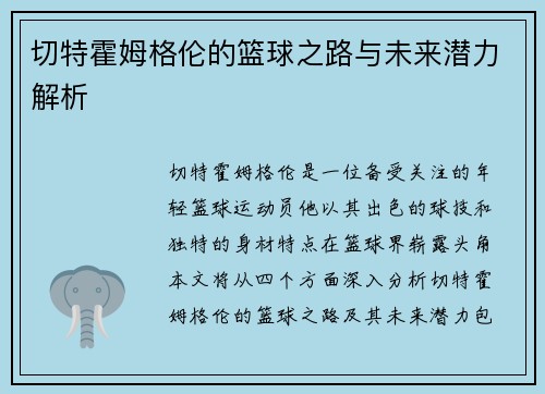 切特霍姆格伦的篮球之路与未来潜力解析