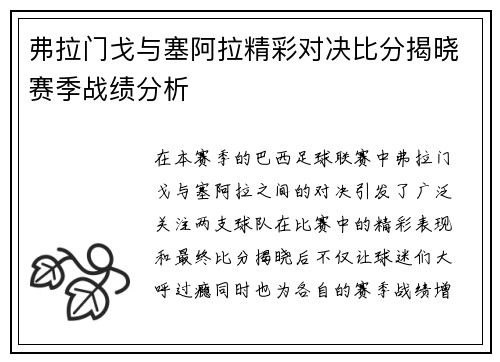 弗拉门戈与塞阿拉精彩对决比分揭晓赛季战绩分析