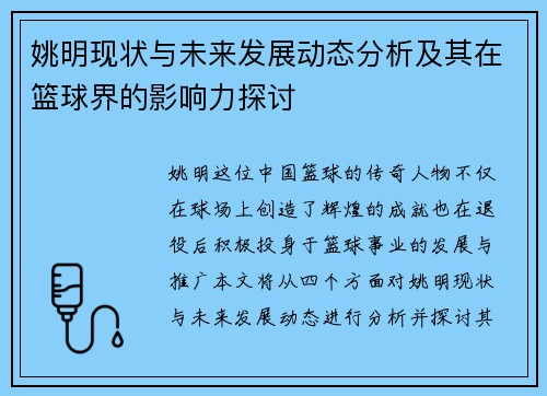 姚明现状与未来发展动态分析及其在篮球界的影响力探讨